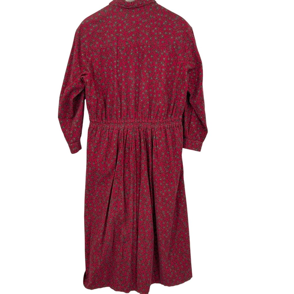 Eddie Bauer Corduroy Dress Women M Petite Red Floral Midi Prairie Cottagecore - Picture 11 of 12